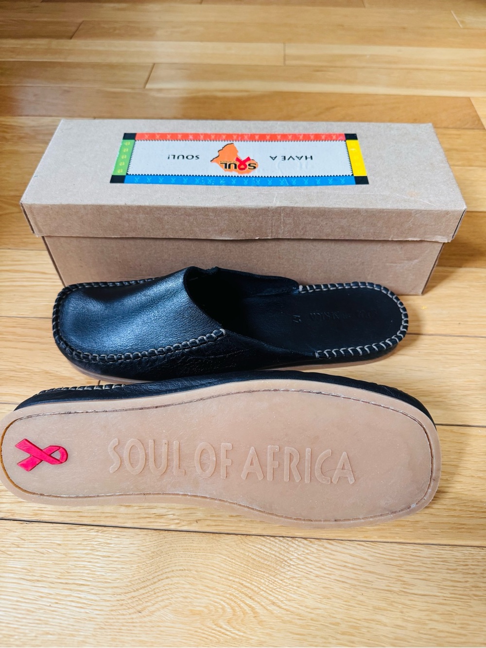NIB Soul of Africa Black Soft Leather Mule